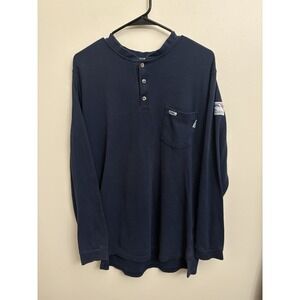 Vtg Tyndale FRMC Men's Large Navy Blue Henley FR Shirt Flame Resistant USA Made